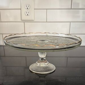 Vintage Jeanette Glass Harp Pattern Cake Stand